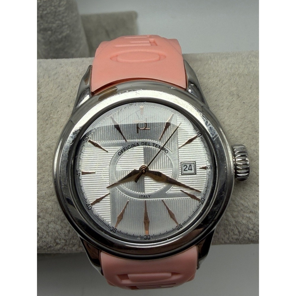 Officina Del Tempo OT1026 New Battery Ladies Watch 38MM 6.5" Pink Silicone‎ Band